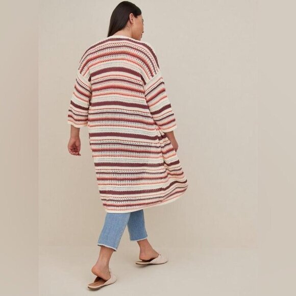 Torrid Womens Size 1X Kimono Cardigan Cotton Multi Stripes Open Knit Longline - Picture 2 of 10